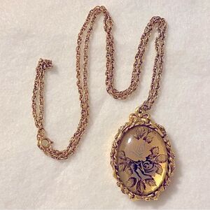 Vintage MAX FACTOR REVERSIBLE LOCKET/PERFUME PENDANT NECKLACE Empty 29”
